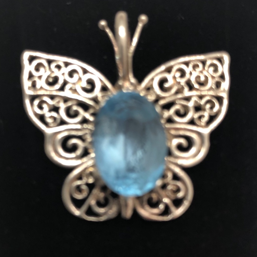 Blue Topaz Butterfly Pendant (hand set)